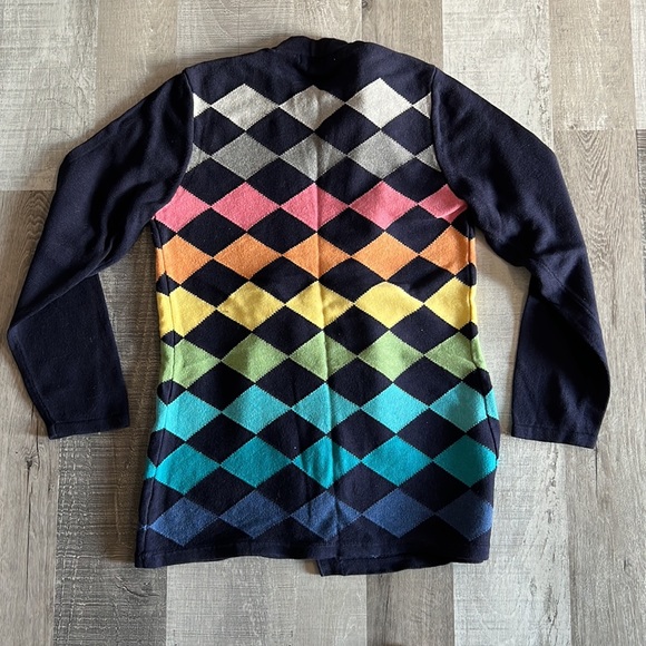 Liz Claiborne Rainbow Diamond Cardigan Sweater Women’s Petite Medium Navy Blue - Picture 7 of 7